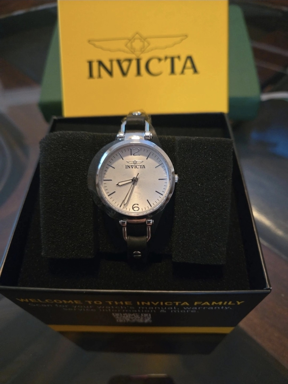 49588 Invicta Wildflower Silver Dial Women's Watch with Black Leather Strap 32mm